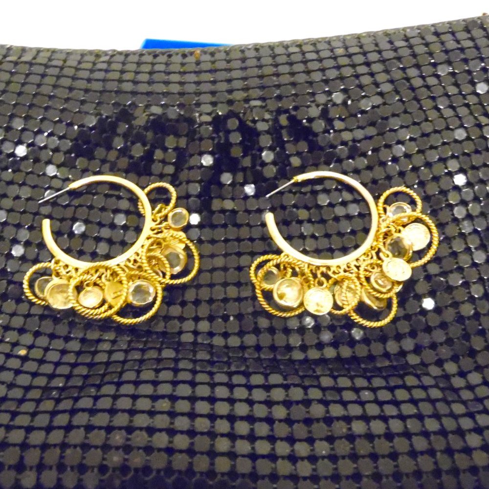 Charter Club Goldtone Crystal and Circle  Dangle Hoop Pierce Earrings
